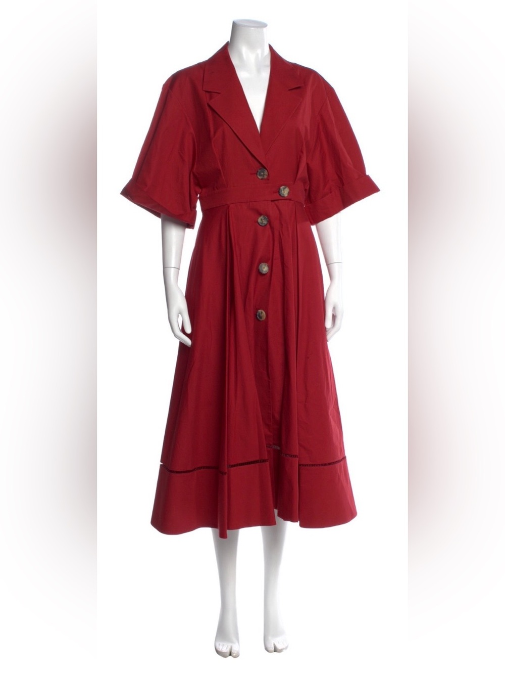 KHAITE Red Midi Shirt Dress with Button Front